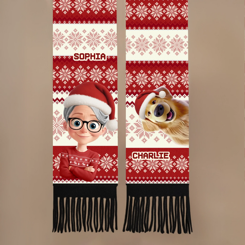 Custom Name Christmas Gifts for Kids and Dog Lovers - Personalized Wool Scarf With Tassel