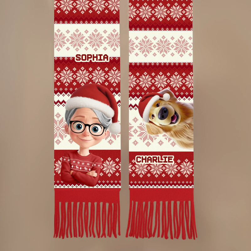 Custom Name Christmas Gifts for Kids and Dog Lovers - Personalized Wool Scarf With Tassel