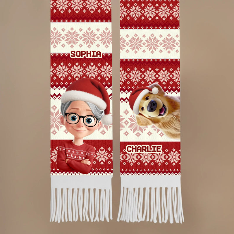 Custom Name Christmas Gifts for Kids and Dog Lovers - Personalized Wool Scarf With Tassel