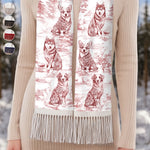 Dog Breed Floral Woodland Scarf for Dog Lovers - Wool Scarf With Tassel