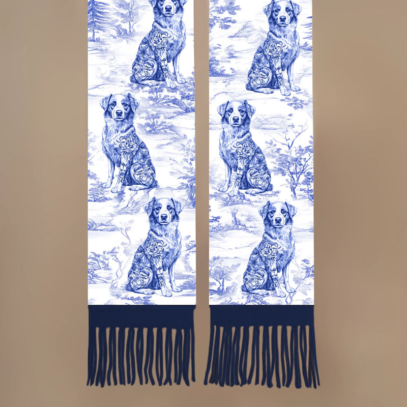 Dog Breed Floral Woodland Scarf for Dog Lovers - Wool Scarf With Tassel