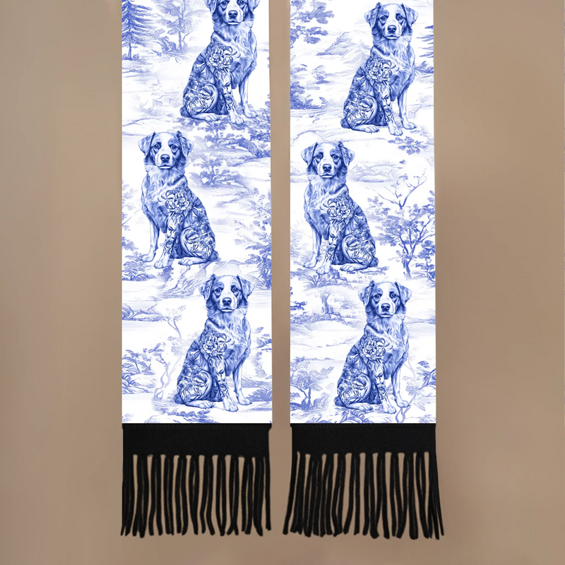 Dog Breed Floral Woodland Scarf for Dog Lovers - Wool Scarf With Tassel