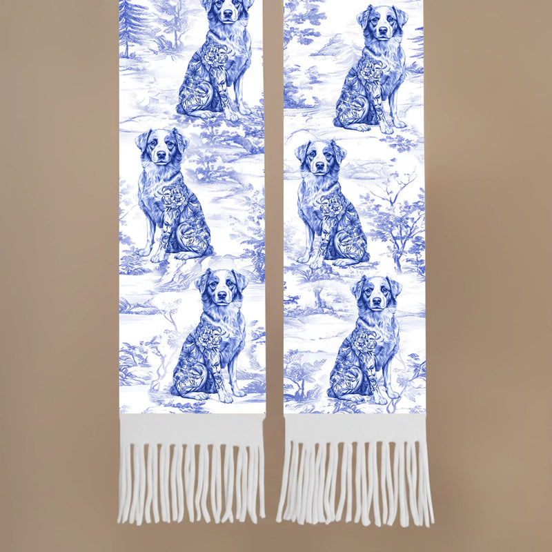Dog Breed Floral Woodland Scarf for Dog Lovers - Wool Scarf With Tassel