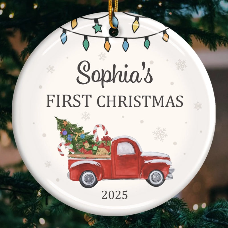 Custom Baby First Christmas Ceramic Ornament - Personalized Christmas Baby Shower, Gifts For New Moms, New Dads, New Parents - Tiny Wonders Light The First Christmas