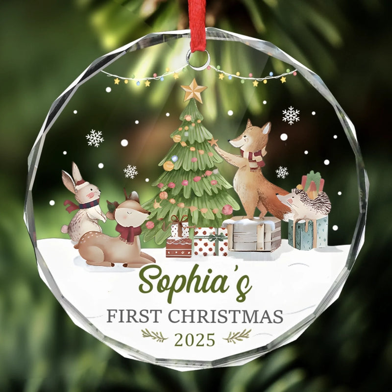Custom Name First Christmas Holiday Decor - Personalized Glass Ornament