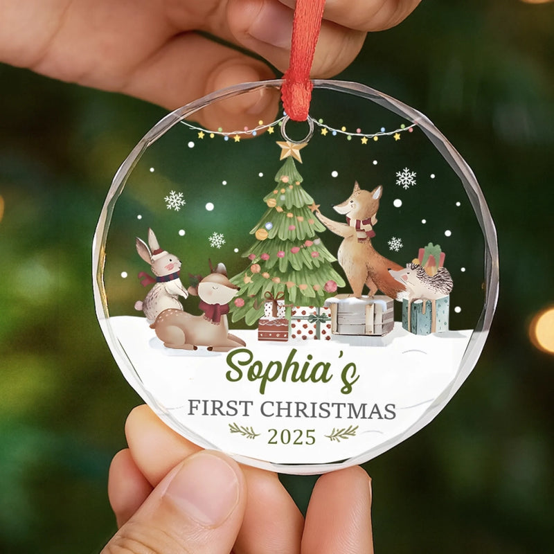 Custom Name First Christmas Holiday Decor - Personalized Glass Ornament
