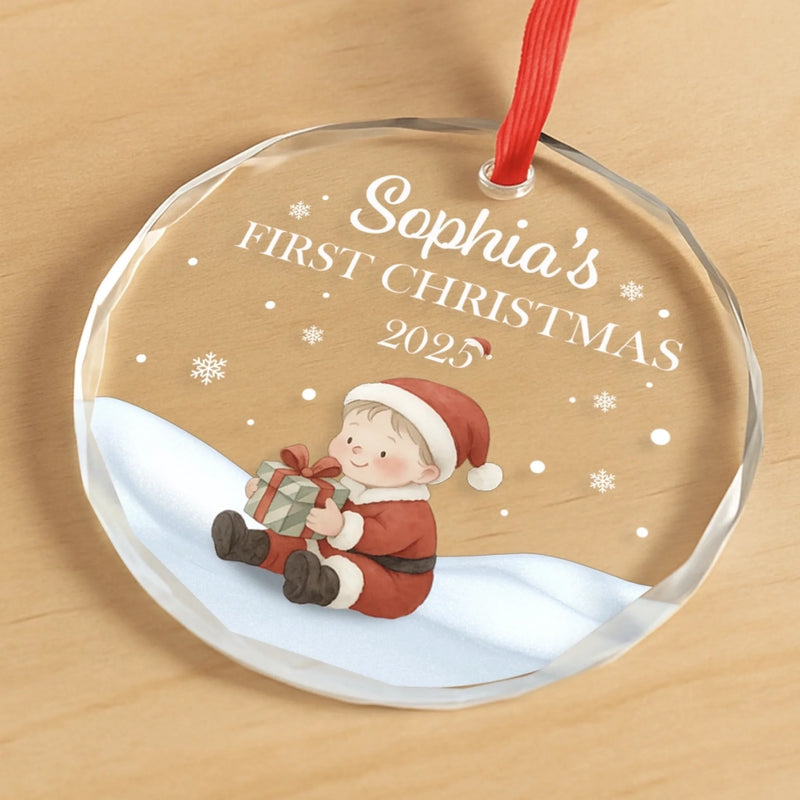 Custom Name First Christmas Baby Gifts - Personalized Glass Ornament