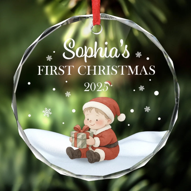 Custom Name First Christmas Baby Gifts - Personalized Glass Ornament