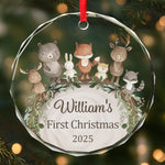 Custom Name Woodland Animal First Christmas Gifts - Personalized Glass Ornament