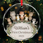 Custom Name Woodland Animal First Christmas Gifts - Personalized Glass Ornament