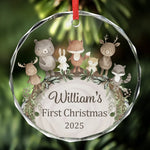 Custom Name Woodland Animal First Christmas Gifts - Personalized Glass Ornament