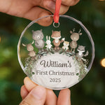 Custom Name Woodland Animal First Christmas Gifts - Personalized Glass Ornament