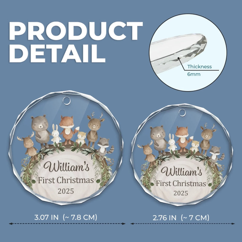 Custom Name Woodland Animal First Christmas Gifts - Personalized Glass Ornament