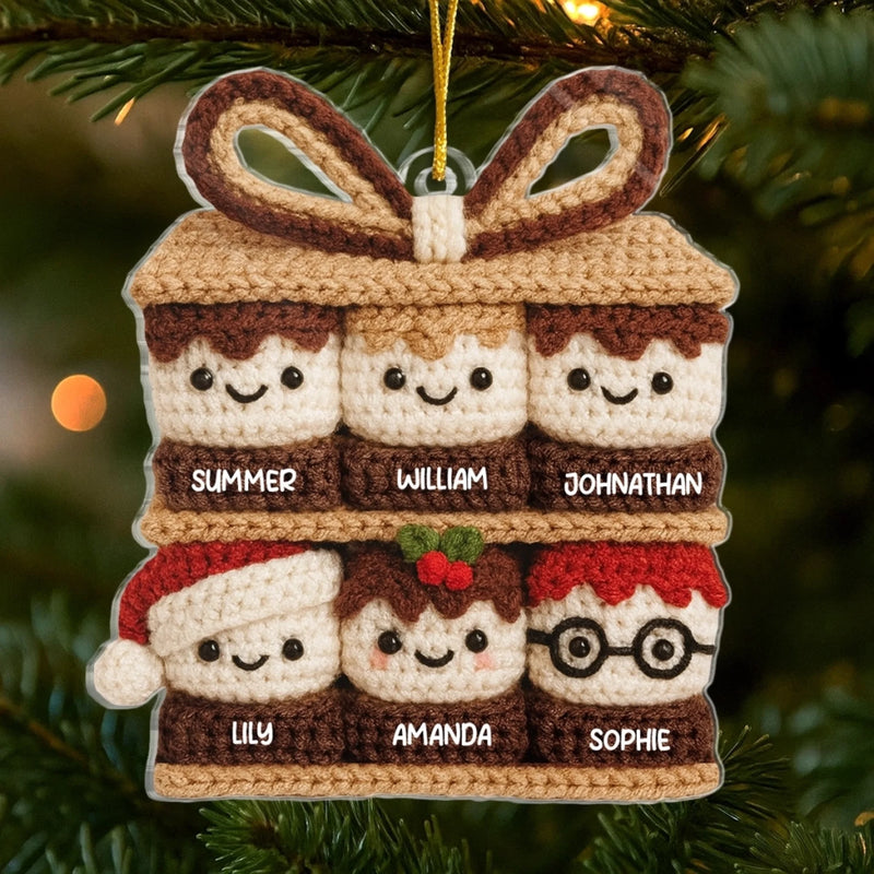 Custom Crochet Acrylic Ornament - Personalized Christmas Birthday Gifts For Mom, Dad, Brother, Sister, Kids - Sweet Moments Shared Like Marshmallows