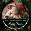Custom Photo Baby First Christmas Glass Ornament - Personalized Christmas Baby Shower, Gifts For New Moms, New Dads, New Parents - Our Holiday Angel