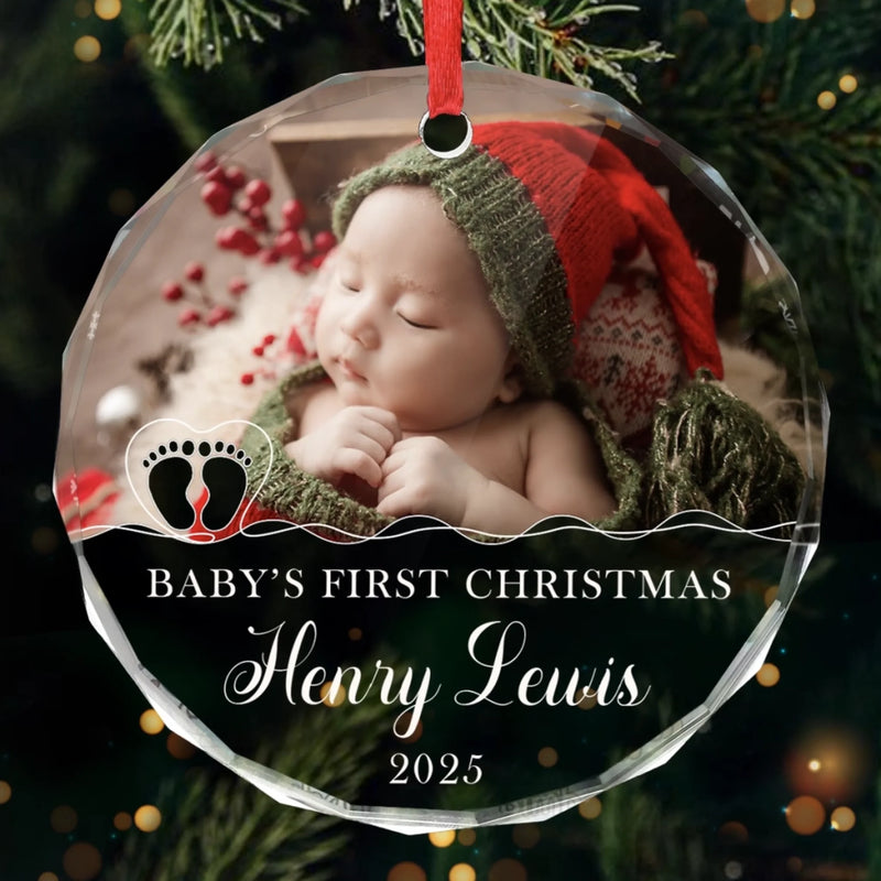 Custom Photo Baby First Christmas Glass Ornament - Personalized Christmas Baby Shower, Gifts For New Moms, New Dads, New Parents - Our Holiday Angel