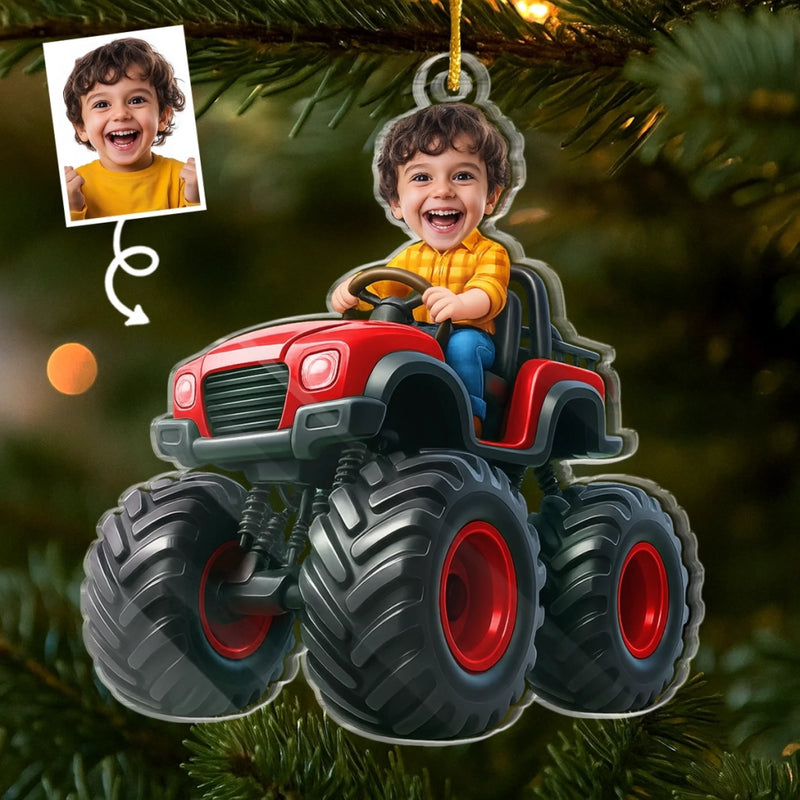 Custom Photo Acrylic Ornament - Personalized Christmas Birthday Gifts For Kids - Little Adventures Ride With Joy