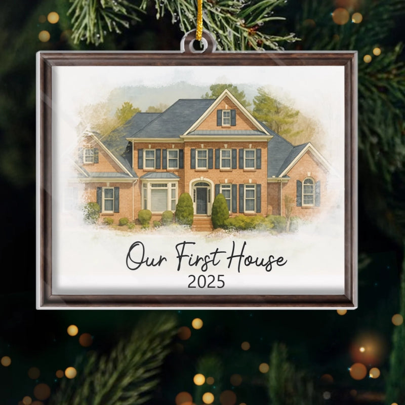 Custom Photo First Christmas In New Home Ceramic Ornament - Personalized Anniversary Christmas Wedding Gifts For Husband And Wife, Him And Her, New Homeowners, Couples, Friends - Forever Starts Here
