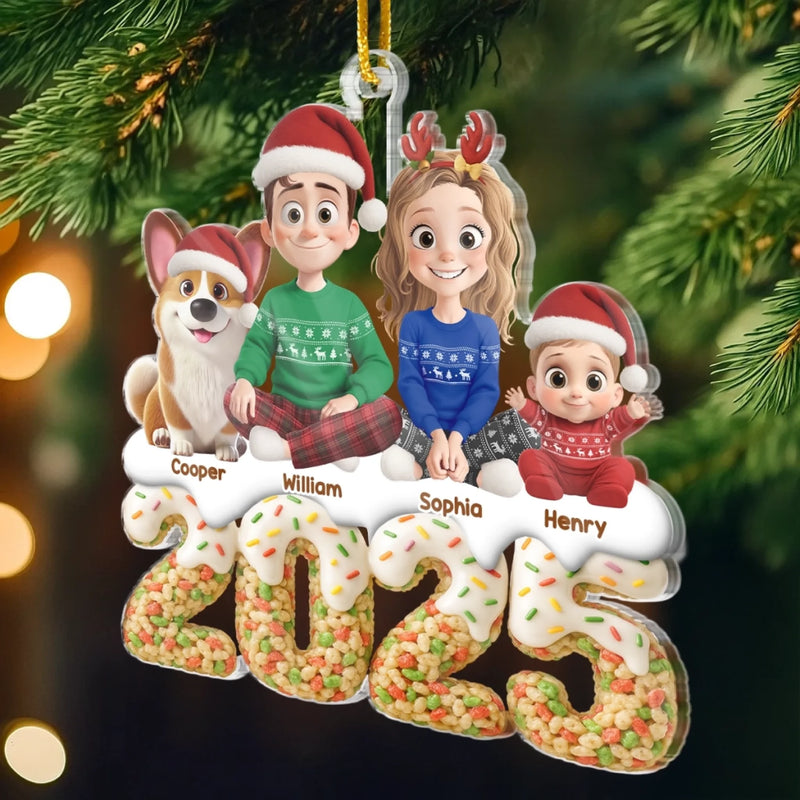 Custom Name Christmas Family Gifts with Dog - Personalized Ornament