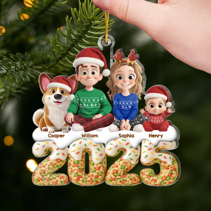 Custom Name Christmas Family Gifts with Dog - Personalized Ornament