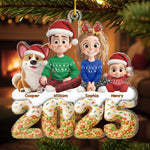 Custom Name Christmas Family Gifts with Dog - Personalized Ornament