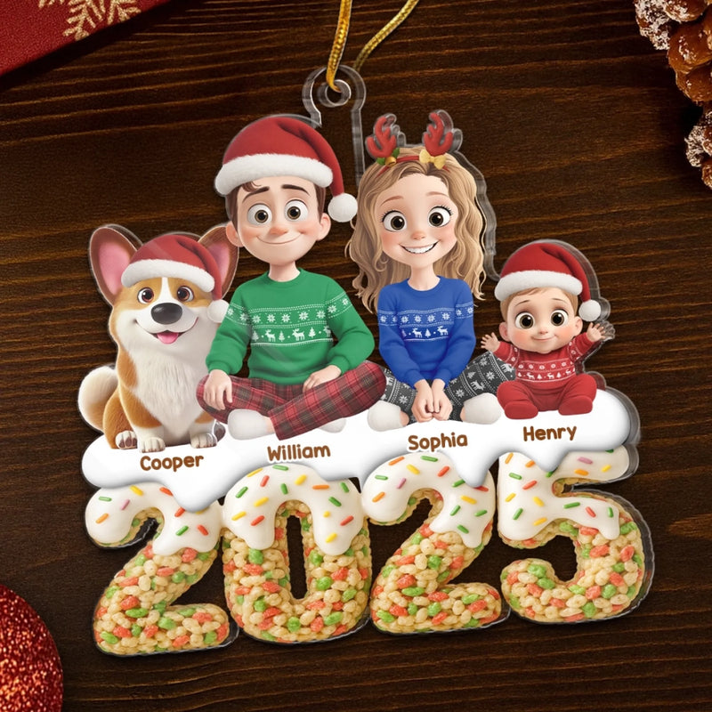 Custom Name Christmas Family Gifts with Dog - Personalized Ornament