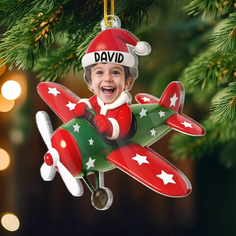Custom Photo Christmas Airplane Gifts for Kids - Personalized Ornament