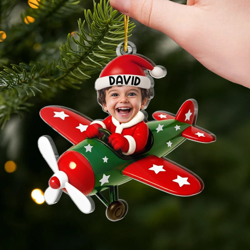 Custom Photo Christmas Airplane Gifts for Kids - Personalized Ornament