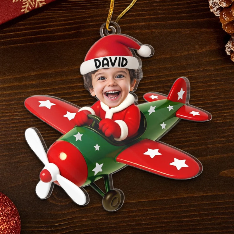 Custom Photo Christmas Airplane Gifts for Kids - Personalized Ornament