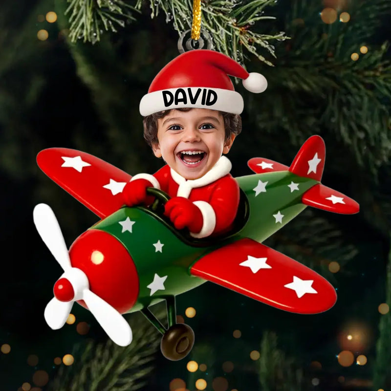 Custom Photo Christmas Airplane Gifts for Kids - Personalized Ornament