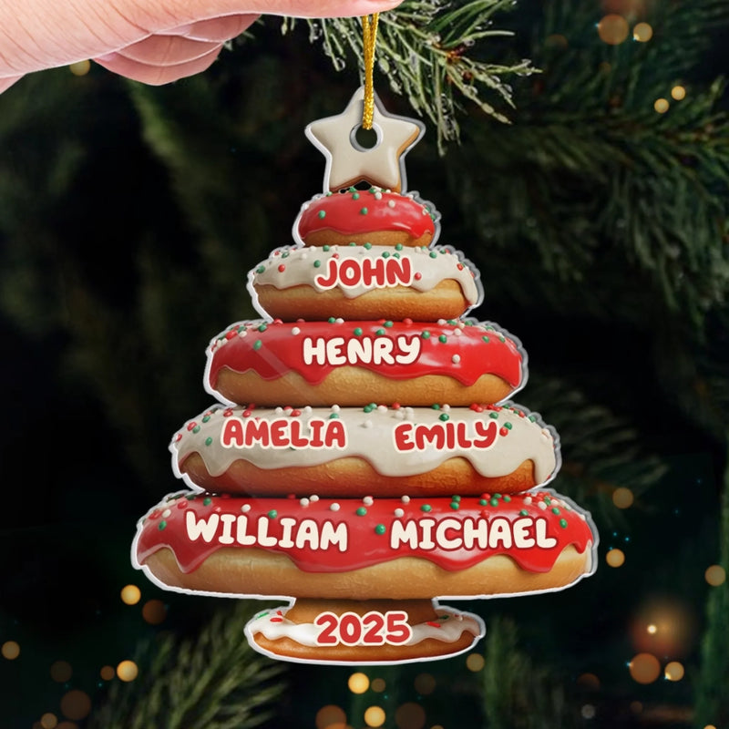 Custom Name Christmas Donut Tree Family Gifts - Personalized Ornament