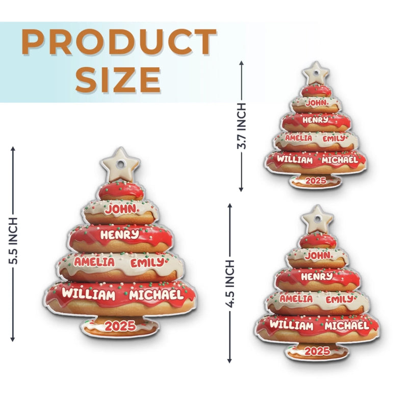 Custom Name Christmas Donut Tree Family Gifts - Personalized Ornament