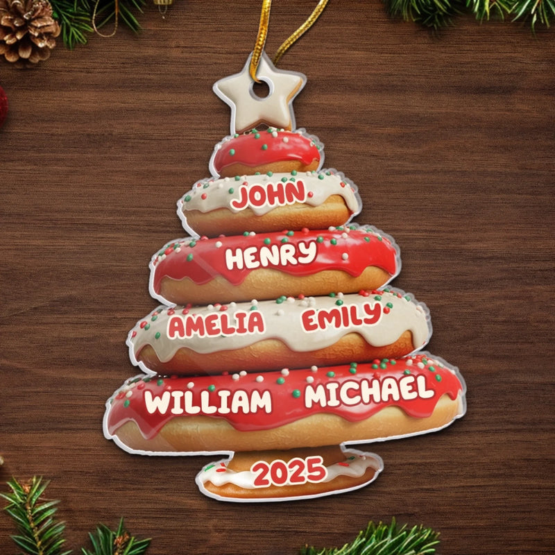 Custom Name Christmas Donut Tree Family Gifts - Personalized Ornament