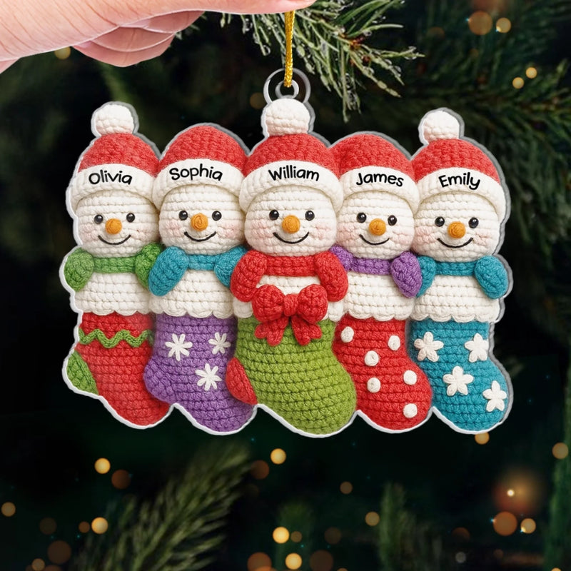 Custom Crochet Snowman Acrylic Ornament - Personalized Christmas Birthday Gifts For Mom, Dad, Brother, Sister, Kids - Warm Hugs Woven