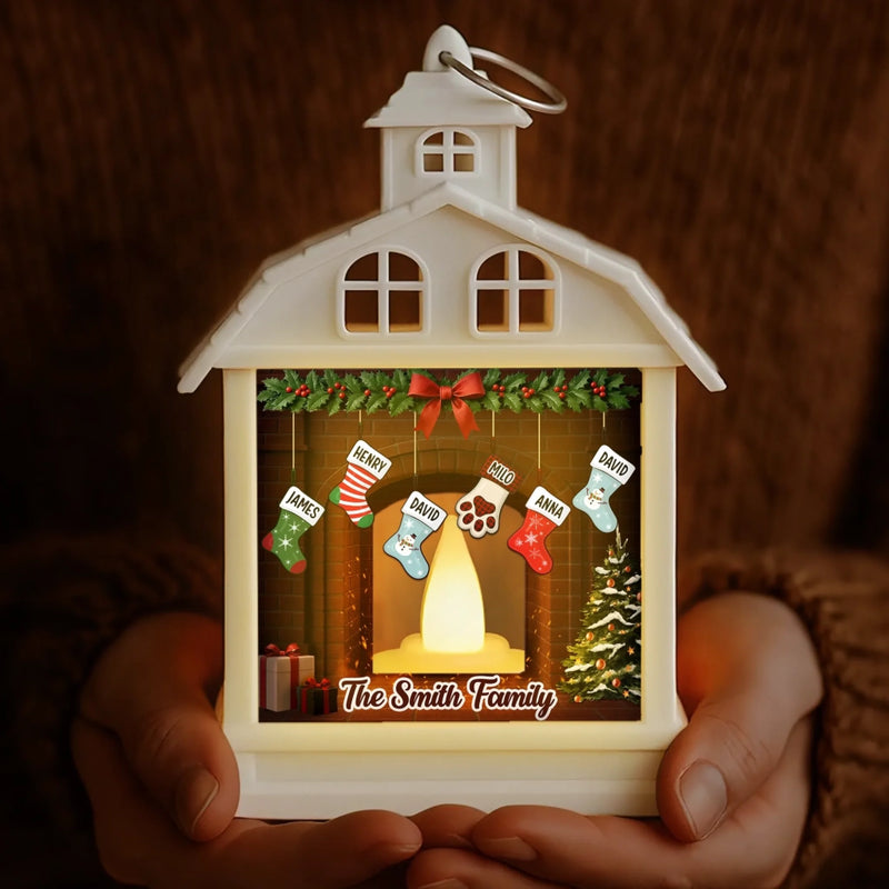 Custom Name Christmas Family Decor - Personalized LED House Lantern Light