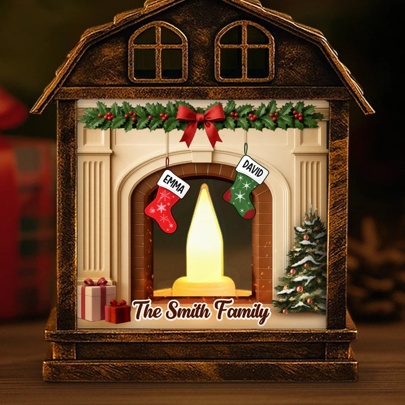Custom Name Christmas Family Decor - Personalized LED House Lantern Light