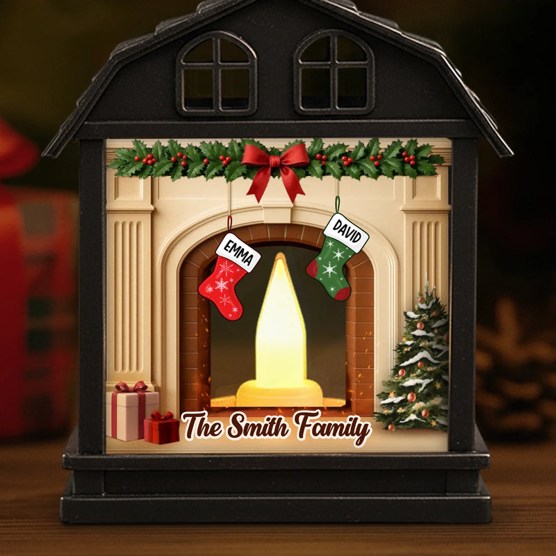 Custom Name Christmas Family Decor - Personalized LED House Lantern Light