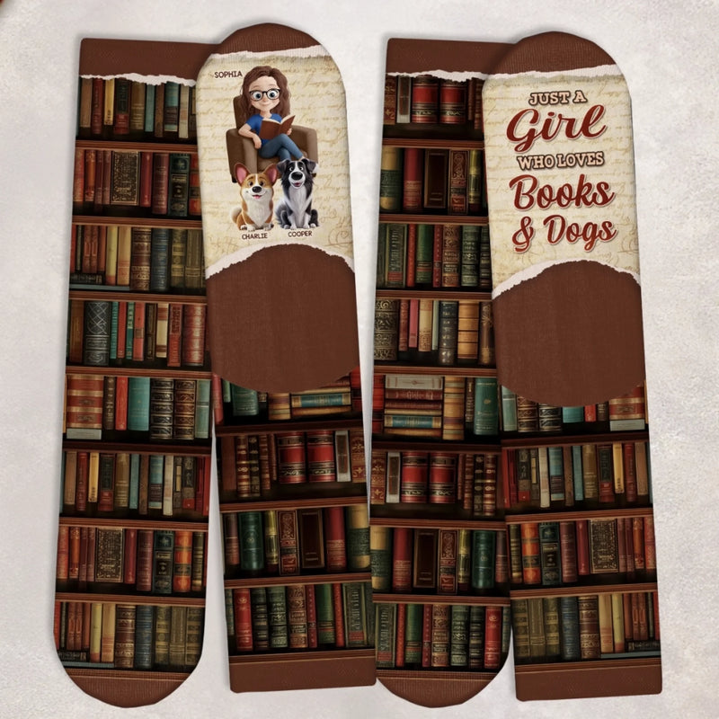 Custom Name Book and Dog Lover Gifts for Women - Personalized Middle Tube Socks