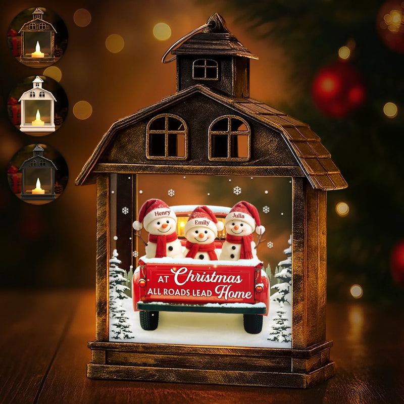 Custom Snowman LED Tabletop Lantern Light - Personalized Christmas Birthday Gifts For Mom, Dad, Brother, Sister, Kids - Love Makes Us Strong Together