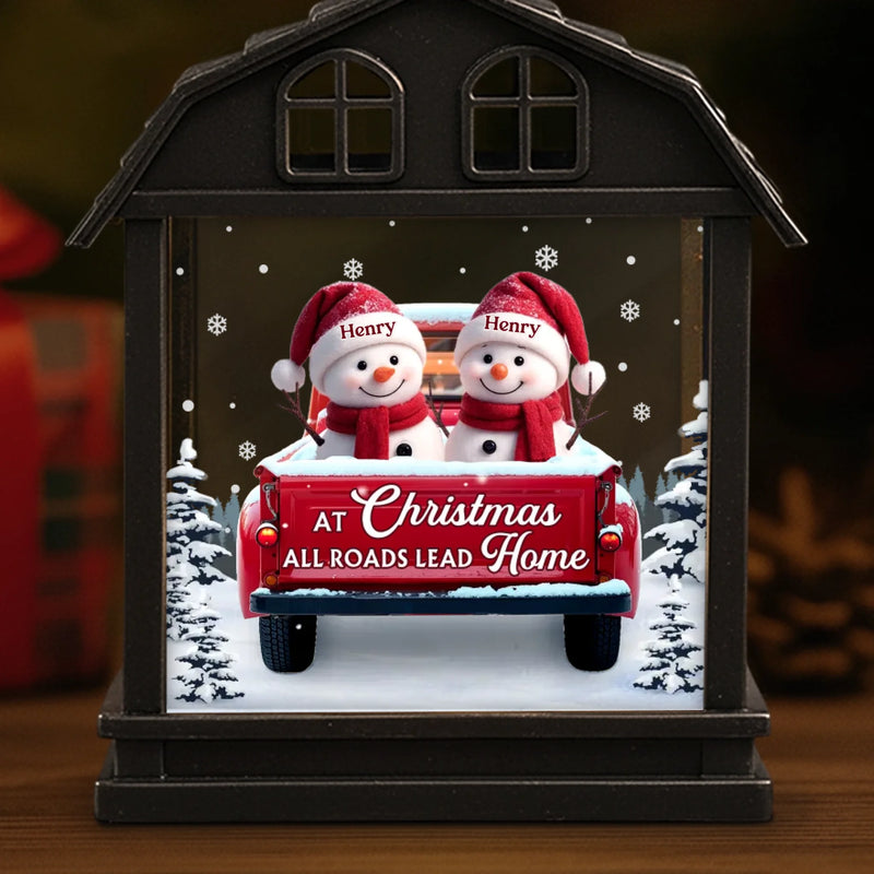 Custom Snowman LED Tabletop Lantern Light - Personalized Christmas Birthday Gifts For Mom, Dad, Brother, Sister, Kids - Love Makes Us Strong Together