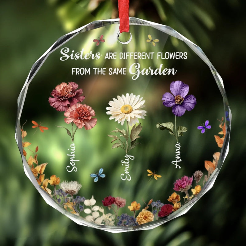 Custom Name Floral Sister Gifts - Personalized Glass Ornament