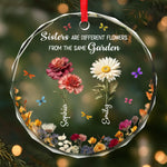 Custom Name Floral Sister Gifts - Personalized Glass Ornament