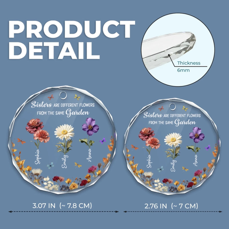 Custom Name Floral Sister Gifts - Personalized Glass Ornament