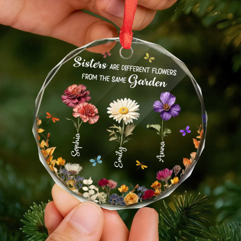 Custom Name Floral Sister Gifts - Personalized Glass Ornament