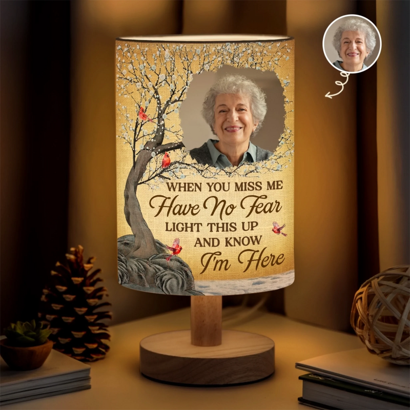 Custom Photo Every Time It Shines, Know My Heart Is Near - New Arrival, Memorial Personalized Custom Linen Bedside Table Lamp - Sympathy Gift For Family Members AMZ