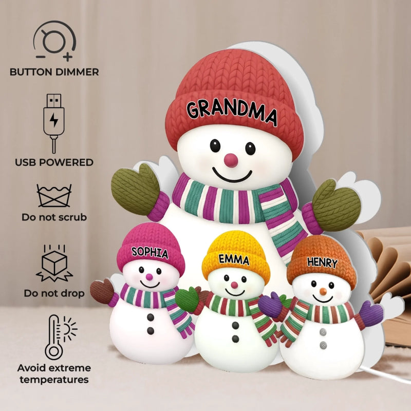 Custom Name Christmas Snowman Gifts for Grandma - Personalized Shaped Light Box
