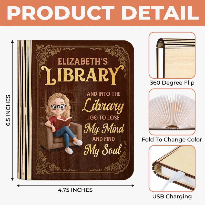 Custom Name Library Gifts for Book Lovers - Personalized Foldable Book Lamp