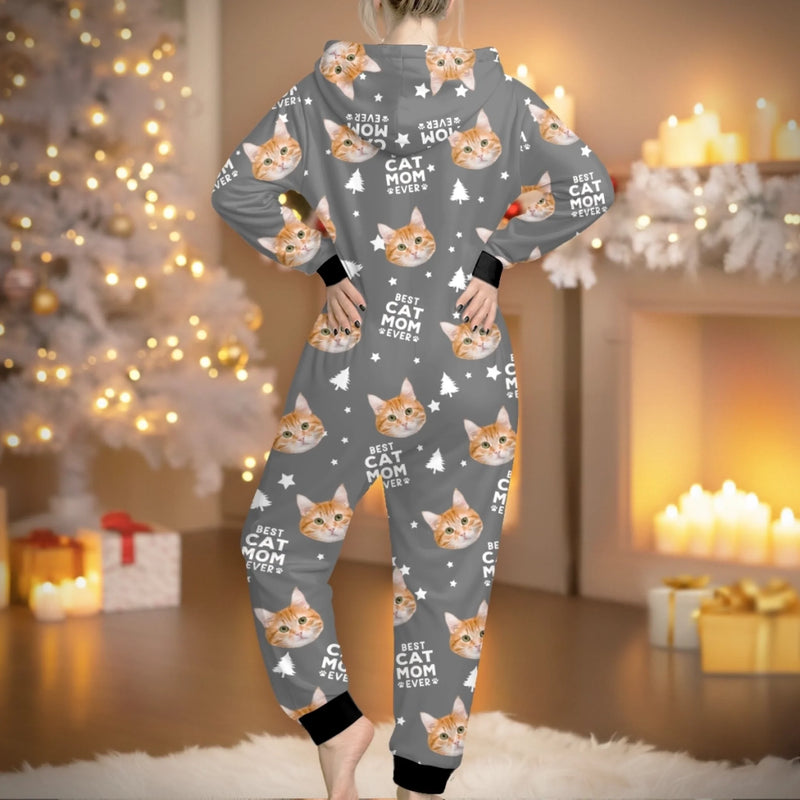 Custom Photo Adult Onesie - Personalized Christmas Birthday Gifts For Dog Cat Lovers, Dog Dad And Mom, Cat Owners - Best Dog Mom Vibes Only