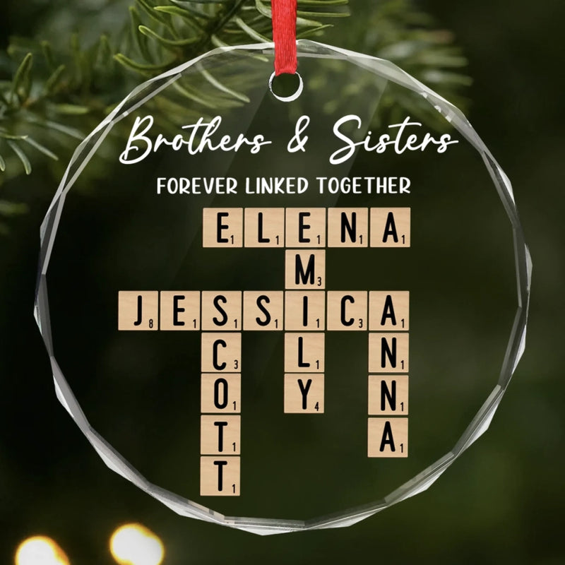 Custom Scrabble Circle Glass Ornament -  Personalized Christmas Birthday Gifts For Brother, Sister, Best Friends - Side By Side Through Every Step