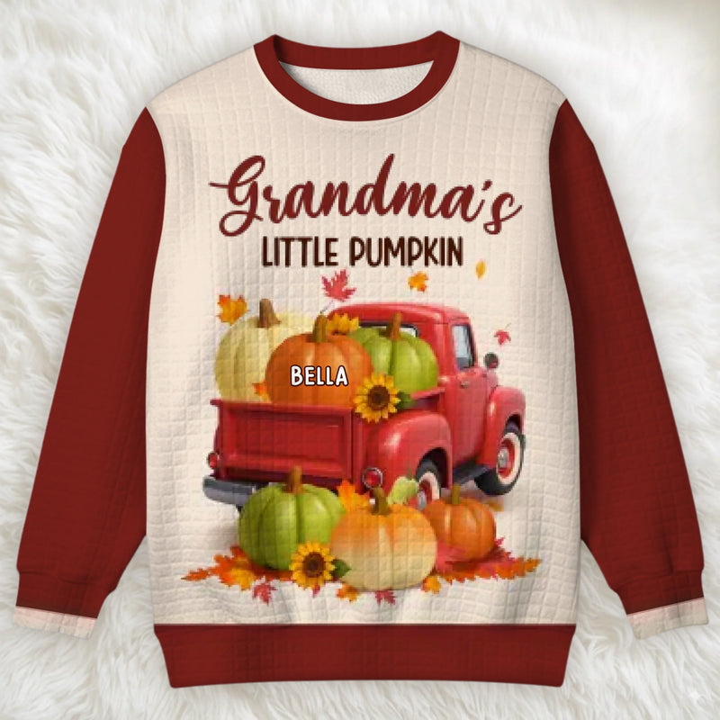Custom Name Pumpkin Truck Gifts for Grandma - Personalized Waffle Sweatshirt